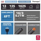 13 Amp Outdoor Extension Cord 6 Ft  16 3 Sjtw 3 Prong Weatherproof Power Cable