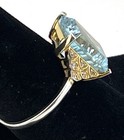 Vtg Stauer 10ct Aquamarine W clear Accents gold On 925 Sterling Silver size 10