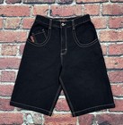 Vintage Jnco Black Denim Shorts Baggy Jorts Embroidered Youth Sz 18 Usa  28    