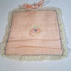 Pastel Coral Pink Silk Lace Trim Lingerie Handkerchief Hanky Holder Vintage