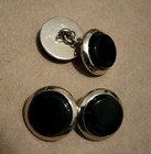 Vtg Swank Karatclad Cufflinks Black Onyx Gold Plated Chain Link Style 1940 s