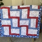 Americana Quilt Cottage Cotton Red white blue Handmade Vintage July 4th 40x58   