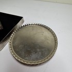 Vintage Silver Tone Metal Coasters Set W Holder Box Barware Mid Century Round