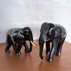 Antique Ebonised Hand Carved Wooden Elephant Figures     Pair