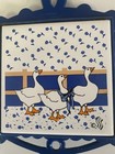 Vintage Blue Now Geese Ceramic Tile   Cast Iron Trivet wall Decor 
