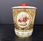 Vintage Floral Tin Container With Lid White Gold Pink Flowers 7  Tall