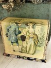 Victorian Antique Celluloid Dresser Box Vanity Chest Upright Hinged Roses Silk
