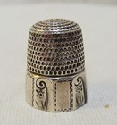 Antique Simons Bros  Sterling Silver Thimble  Panel   Floral Scroll   Sz 8