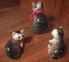 Vintage Miniature Bone China Striped Tabby Cat Mama    2 Kittens