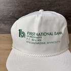 Vintage First National Bank Breckenridge Hat Cap Strap Back White Rope Mens 90s