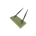 Schaeffer White Dot Fountain Pen And Ballpoint Pen Set On Green Onyx Base
