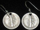 Antique Liberty Mercury Dime Sterling Silver Vintage Dangle Coin Earrings  