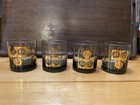 Vtg  Set Of 4 Mid Century Smoky Zodiac Single Rocks Glasses Gold Textured Bottom