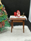 Miniature Dollhouse Christmas Poinsettia Faux Porcelain Footed Metal Bowl  c5