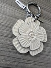 Nwt Coach Leather Tea Rose Floral Bag Charm Keychain Fob Cu319 Silver   Chalk