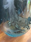 Vintage Chinese Engraved Etched Carved Teal Peking Glass Vase W  horse