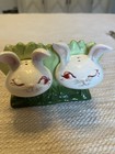 Vtg Holt Howard Winking Rabbit Heads Salt And Pepper Shakers napkin Holder 1950s