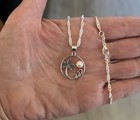 Sterling Silver Genuine Fresh Water Pearl Pendant Necklace Palm Tree   Waves        