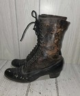 Antique Victorian Edwardian Womens Brown Leather Boots Heel Halloween Decor Read