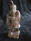 Vtg Antique Asian Chinese Hand Carved Wood Sculpture Figurine Old Man 8   