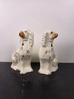 Pair Of Vintage Staffordshire Style White   Gold King Charles Spaniel Mantel   