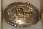 Vintage Metal Belt Buckle  Nice Brass And Silver  Cowboy Talking To His Horse
