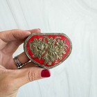 Vintage Heart Trinket Box Japan Gold Tone Floral Red Velvet Footed Jewelry Case