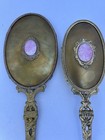 Vintage Ornate Pink Floral Filigree Dresser Vanity Set Two Pieces Brush Mirror