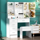 Led Lighted Sliding Mirror Vanity Set 6 Drawers Stool Makeup Dressing Table Desk