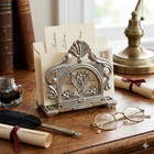 Vtg Portugal Silver Tone Letter Holder Ornate Floral Shell Scroll Small Stand 3 