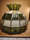 Vintage Tiffany Style 60 s  70 s Green   Gold Stain Glass Lamp Shade