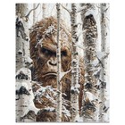 Sasquatch Bigfoot Birch Trees Painting Art Print Fishing Hunting Cabin D  cor