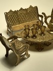 Vintage Brass Miniature Dollhouse Furniture 11pc Table Chairs Sofa Cups Carafe