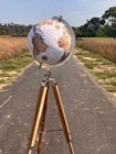 Large 62  Floor Standing World Globe On Adjustable Wooden Tripod Vintage   