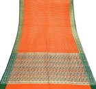Vintage Sari Orange Heavy Pure Satin Silk Woven Banarasi Brocade Sarees Zari 5yd