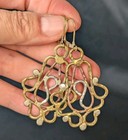 Vintage Artisan Mixed Metal Hammered Copper Brass Open Work Dangle Earrings