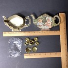 Vintage R  Shackman Tea Set Container Mini Gold Plastic Plates Cups Saucers