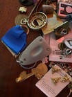 Vintage Junk Drawer Lot Lapel Pins Keychains Tokens Buttons  Metals Smalls