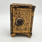 Vintage antique Army Safe Cast Iron Combination Lock Still Coin Bank 4 t
