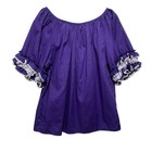 Vtg Purple Peasant Blouse 2x Ruffle Lace Trim Sleeve Renaissance Fair Cottage