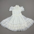 Vtg Gunne Sax Girl   s Dress White Lace Ruffles Wedding Holiday Party Puff Sleeve