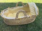 Woven Bassinet Baby Moses Or Pet Carrier Basket With Handles Yellow Bedding 