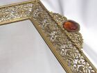 Vintage Ormolu Filigree Gold Vanity Perfume Tray Mirrored Glass Handles Ornate