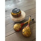 Vintage Russian Khokhloma Hand Painted Wooden Spoons And Bowl Set Gold Red Black