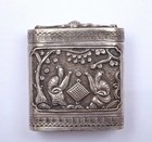 1930 s Chinese Solid Silver Repousse Pill Box Figurine Bat Marked      