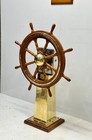 Nautical Original Ship Wooden   Brass Wheel Marine Old Vintage H330 Pedestal