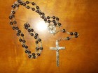 Vintage Rosary Sterling Silver Black Beads Italy Made Crucifix W leather Pouch