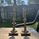 Antique Large Traditional Solid Bronze brass Candlestick Holders-pair 9 25    Tall