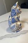 Vintage 1981 Nancy Lopez Blue Cat Ceramic Tile Mosaic Statue Figurine Piggy Bank
