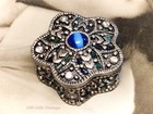 Silver Tone Pewter With Blue Glass Gem-4cm-vintage Pill Box-1b